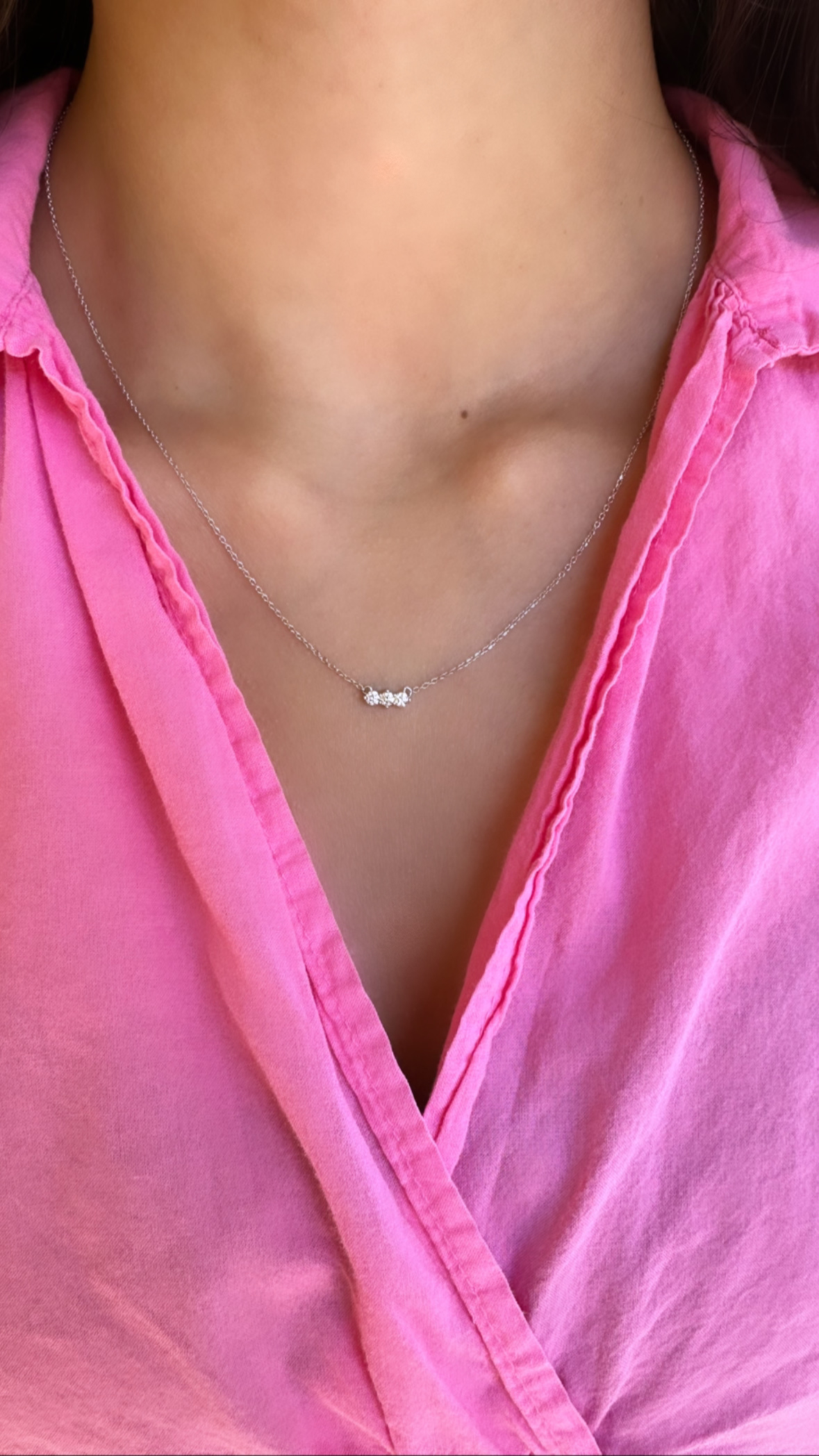 14K White 1/5 CTW Natural Diamond Three-Stone 18" Necklace