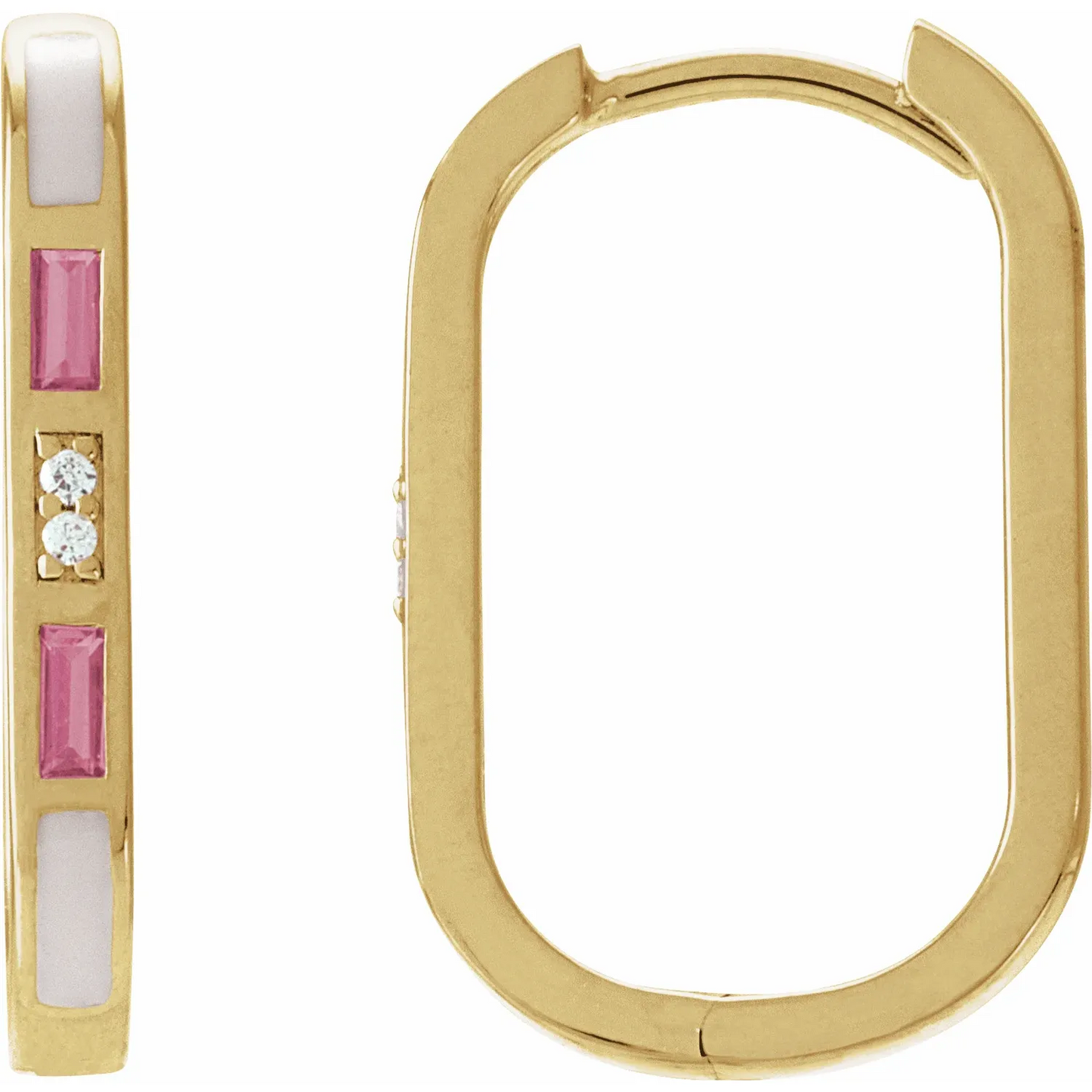 14K Yellow Natural Pink Tourmaline & .02 CTW Natural Diamond 19.6 mm Hoop Earrin
