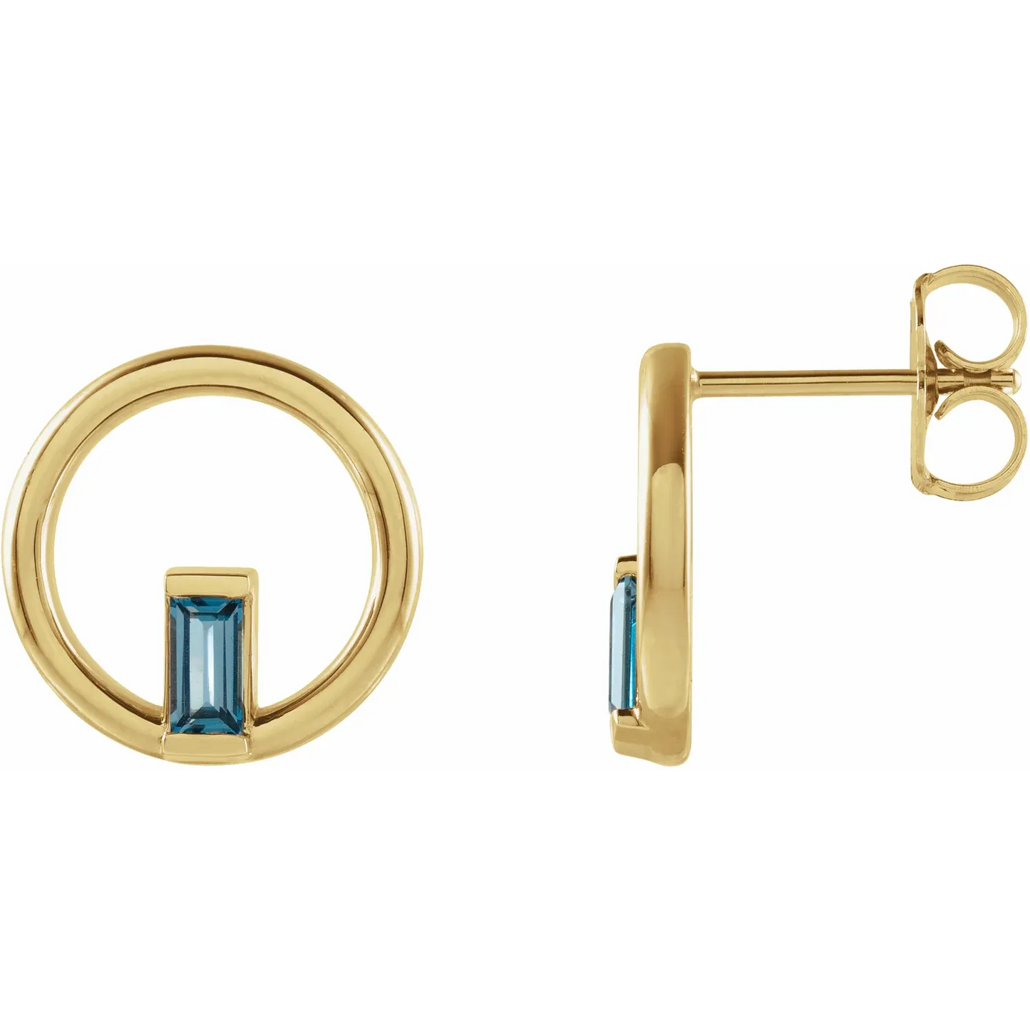 14K Yellow Natural London Blue Topaz Circle Earrings
