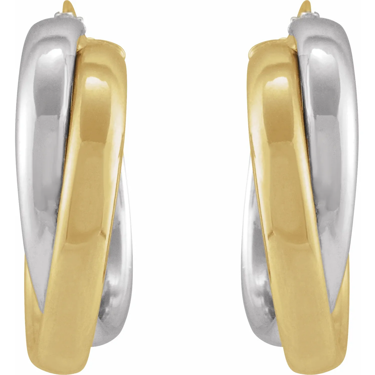 14K Yellow/White Double Tube 15 mm Hoop Earrings
