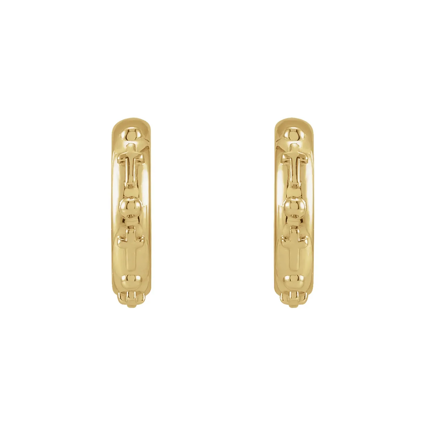 14K Yellow Rosary Huggie Earrings