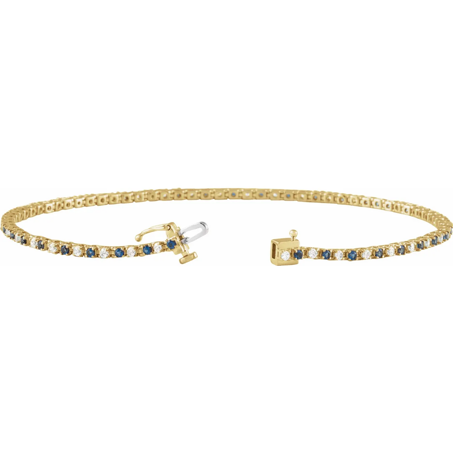 14K Yellow Natural Blue Sapphire & 5/8 CTW Natural Diamond Line 7 1/4" Bracelet