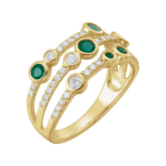 14K Yellow Natural Emerald & 3/8 CTW Natural Diamond Ring