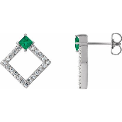 14K Natural Emerald & 1/3 CTW Natural Diamond Earrings