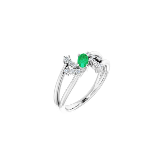 14K Natural Emerald & 1/8 CTW Natural Diamond Bypass Ring