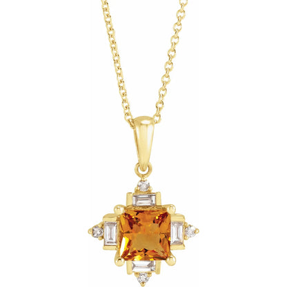 14K Natural Geometric Gemstone & 1/5 CTW Natural Diamond Necklace