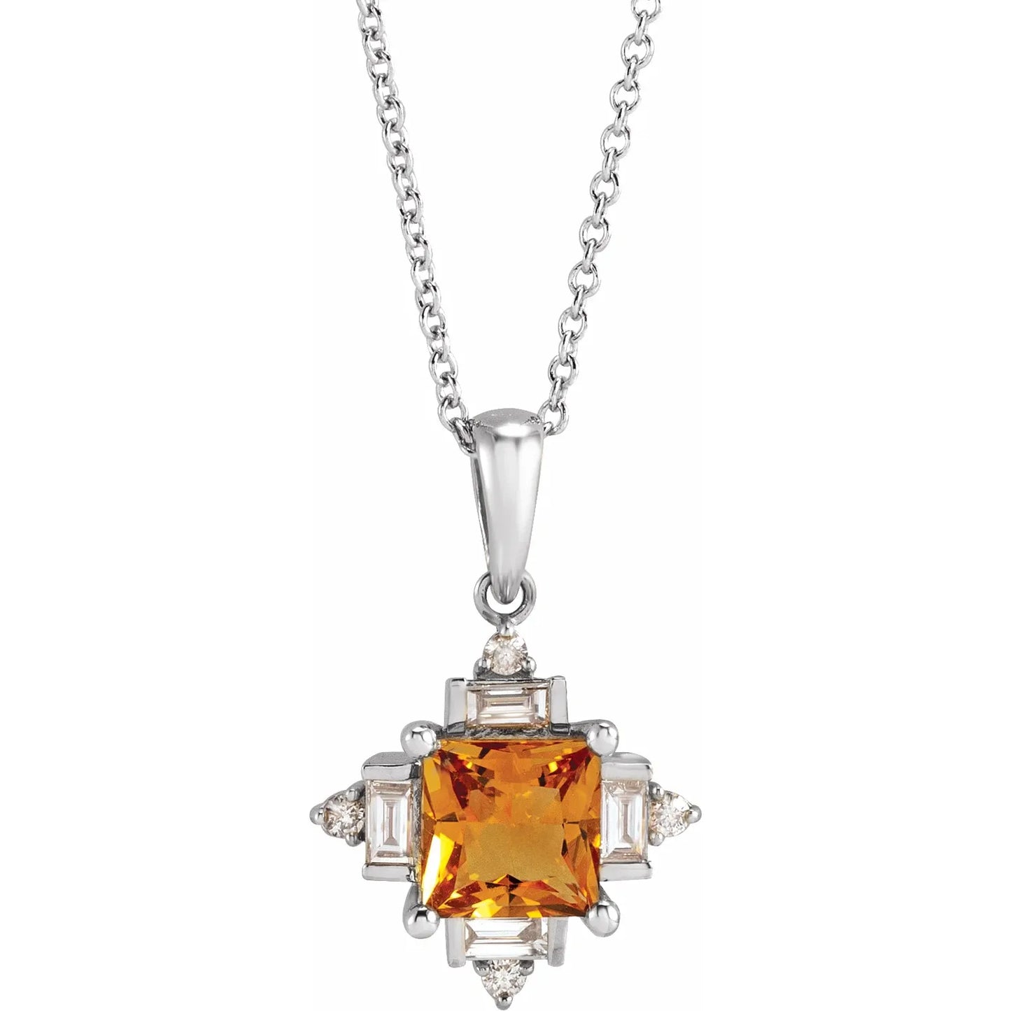 14K Natural Geometric Gemstone & 1/5 CTW Natural Diamond Necklace