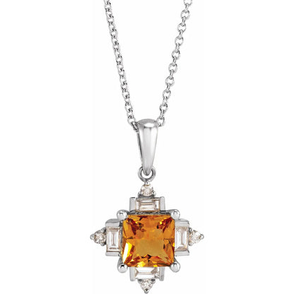 14K Natural Geometric Gemstone & 1/5 CTW Natural Diamond Necklace