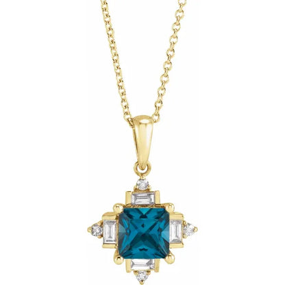 14K Natural Geometric Gemstone & 1/5 CTW Natural Diamond Necklace