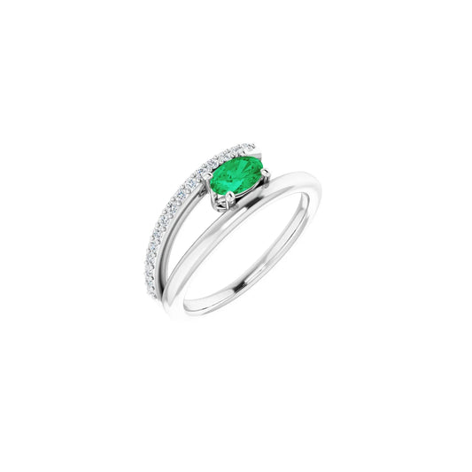 14K Natural Emerald & 1/8 CTW Natural Diamond Ring