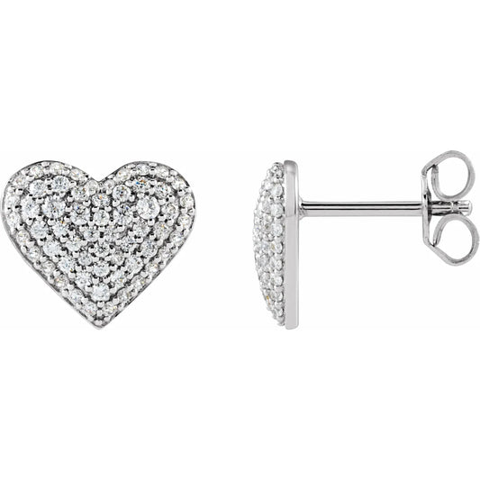 14K 1/2 CTW Natural Diamond Puffed Heart Earrings