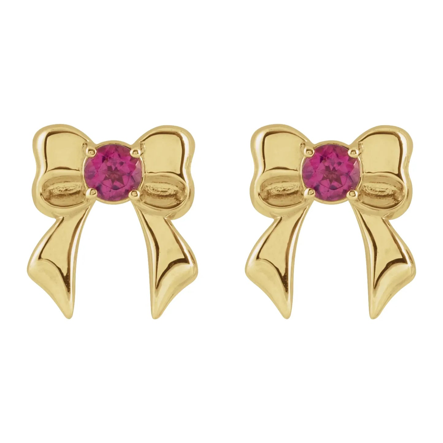 14K Yellow Natural Pink Tourmaline Bow Stud Earrings