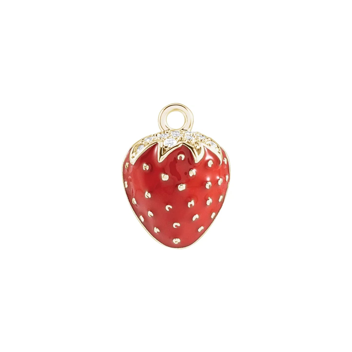 14K .04 CTW Natural Diamond Red Enamel Strawberry Dangle