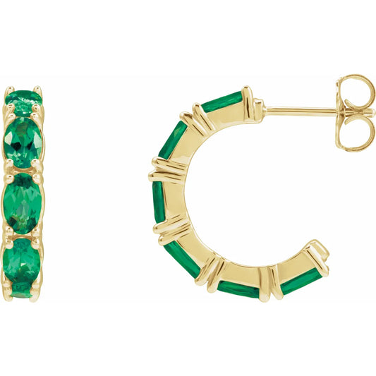 14K Lab-Grown Emerald Hoop Earrings