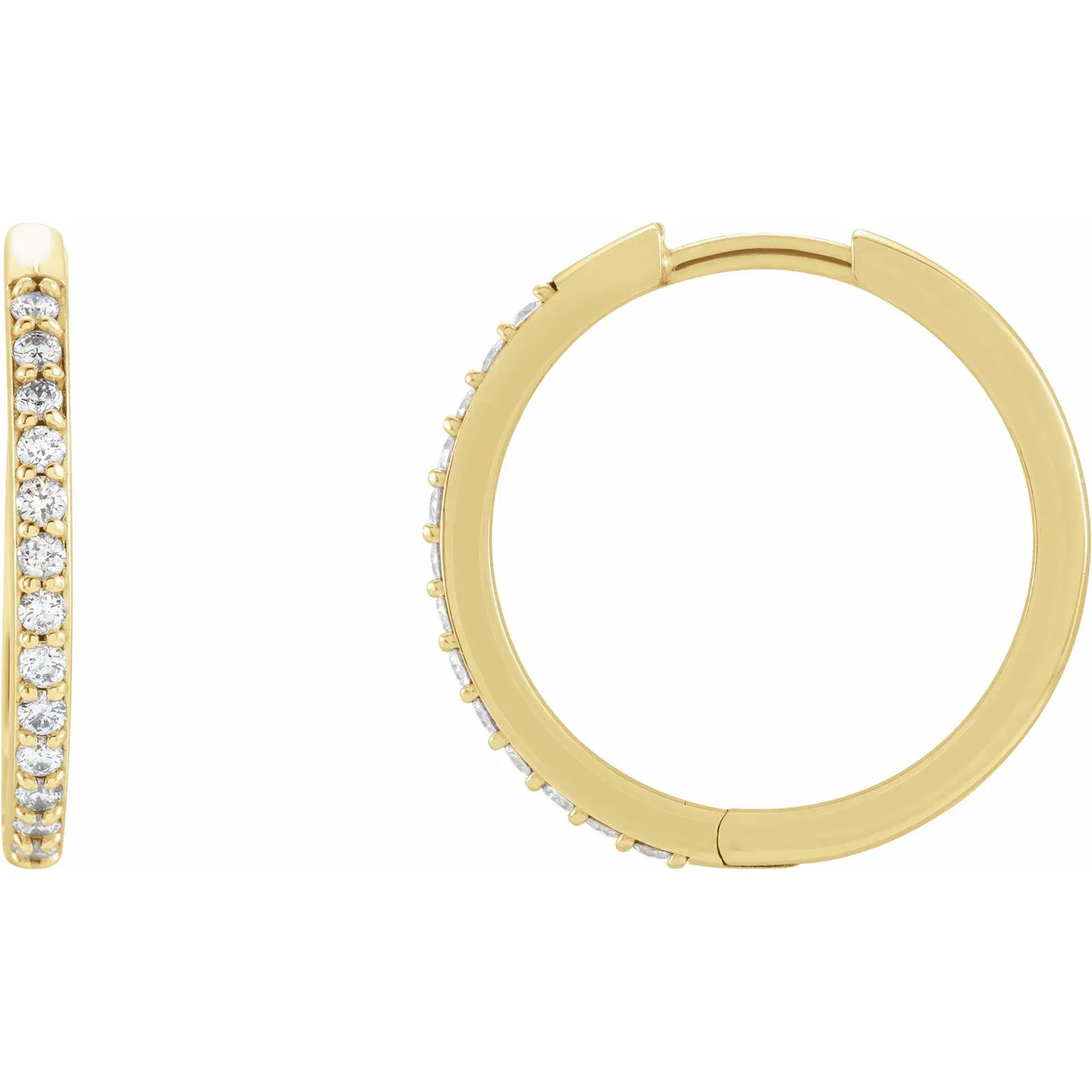 14K 1/5 CTW Natural Diamond Hinged 18 mm Hoop Earrings