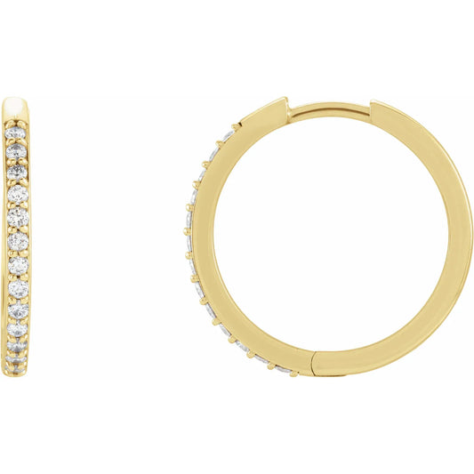 14K 1/5 CTW Natural Diamond Hinged 18 mm Hoop Earrings
