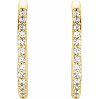 14K 1/5 CTW Natural Diamond Hinged 18 mm Hoop Earrings