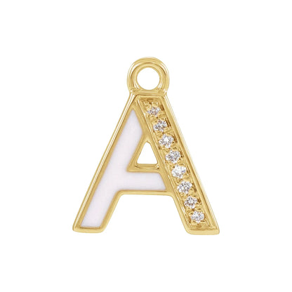 14K .025 CTW Natural Diamond Blush Enamel Initial A Dangle