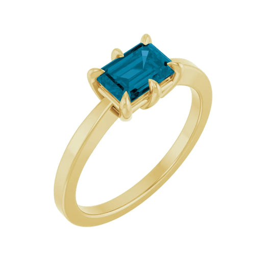 14K Natural London Blue Topaz Ring