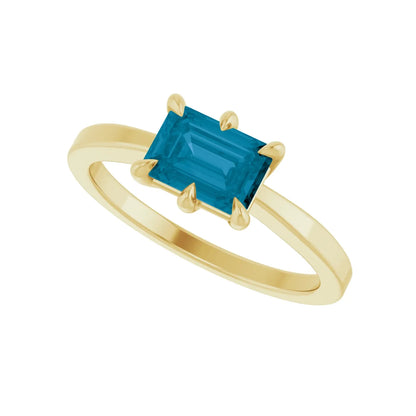 14K Natural London Blue Topaz Ring