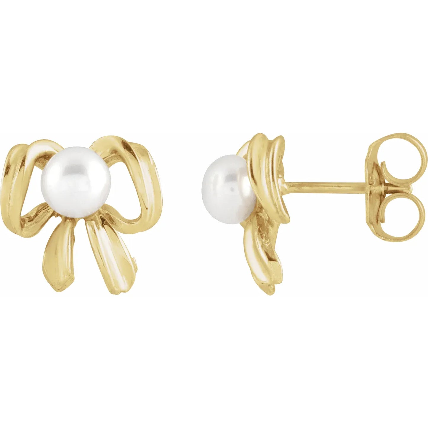 14K Yellow Cultured White Freshwater Pearl Earrings