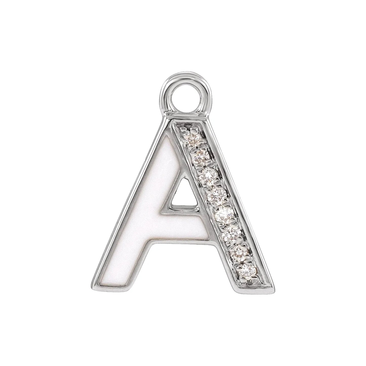 14K .025 CTW Natural Diamond Blush Enamel Initial A Dangle