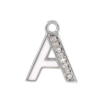14K .025 CTW Natural Diamond Blush Enamel Initial A Dangle