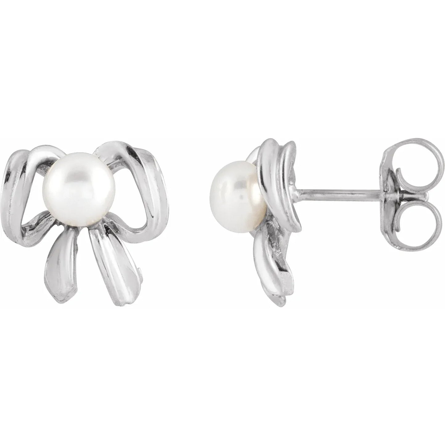 14K Yellow Cultured White Freshwater Pearl Earrings