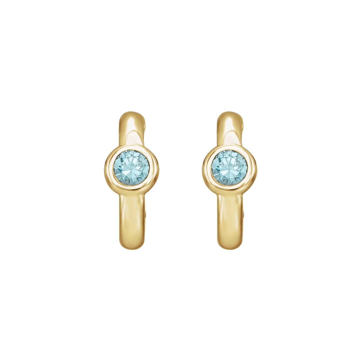 14K Natural Blue Zircon Huggie Hoop Earrings