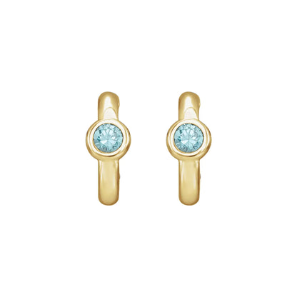 14K Natural Blue Zircon Huggie Hoop Earrings