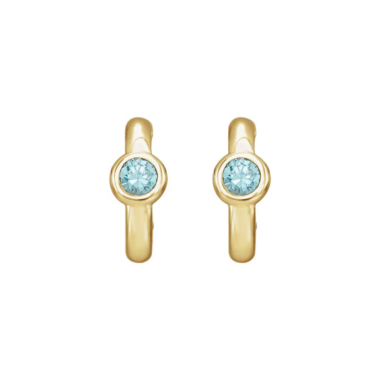 14K Natural Blue Zircon Huggie Hoop Earrings