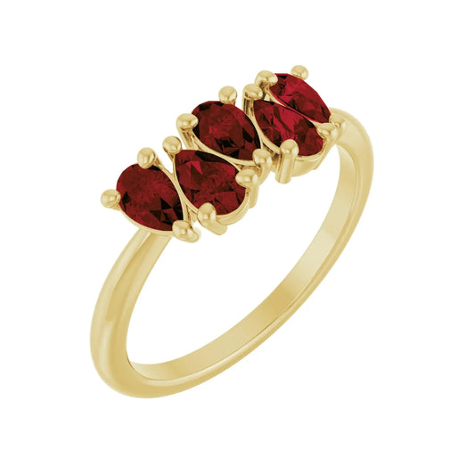 14K Natural Mozambique Garnet Five-Stone Ring