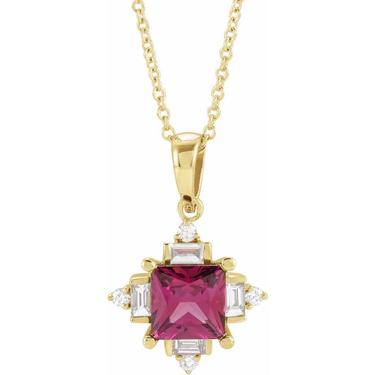 14K Natural Rhodolite Garnet & 1/5 CTW Natural Diamond Geometric Necklace