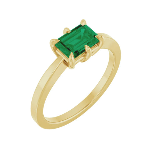 14K Lab-Grown 6-Prong Emerald Ring