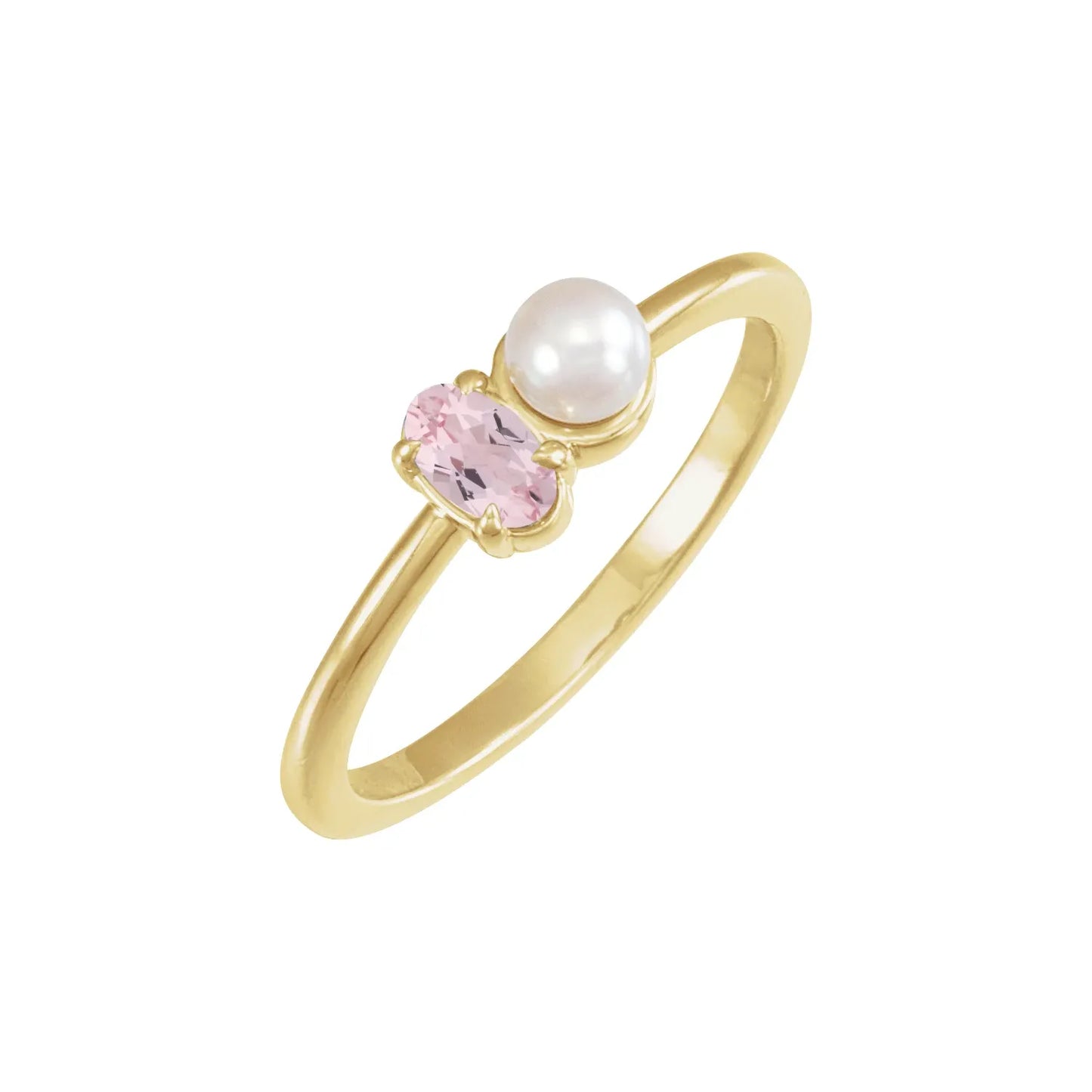 14K Natural Aquamarine & Cultured White Akoya Pearl Ring