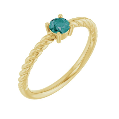 14K Solitaire Rope Ring