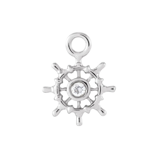 14K .01 CT Natural Diamond Ship Wheel Dangle