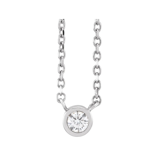 14K .06 CT Natural Diamond Solitaire 16-18" Necklace