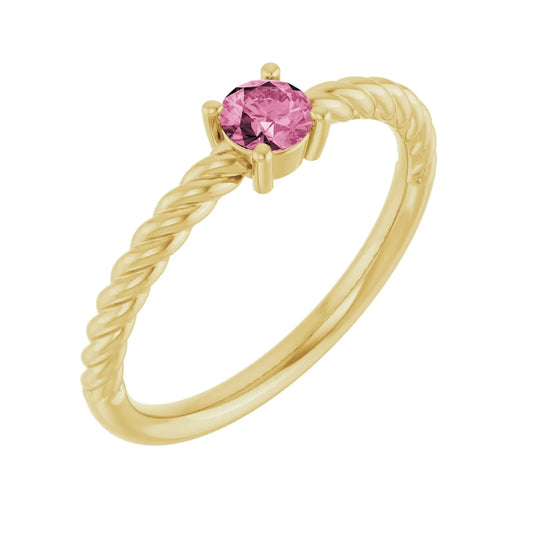 14K Solitaire Rope Ring