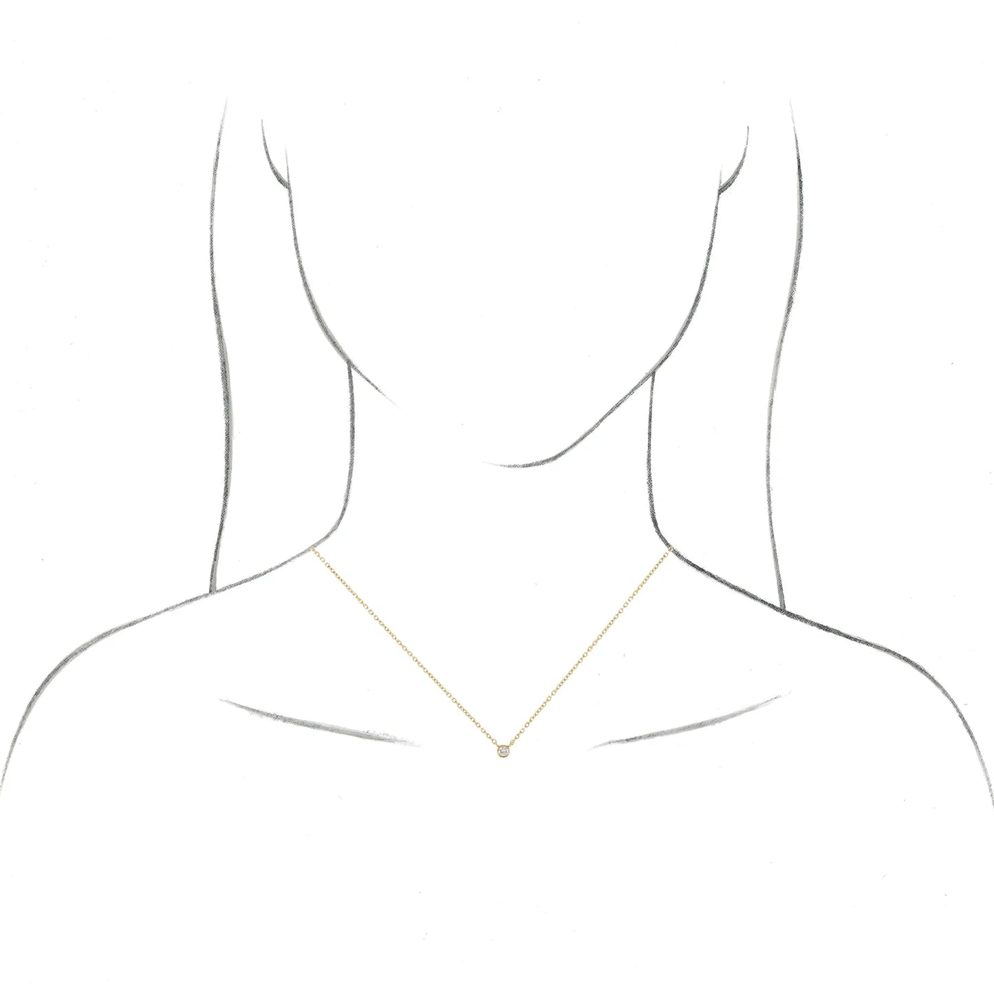 14K .06 CT Natural Diamond Solitaire 16-18" Necklace