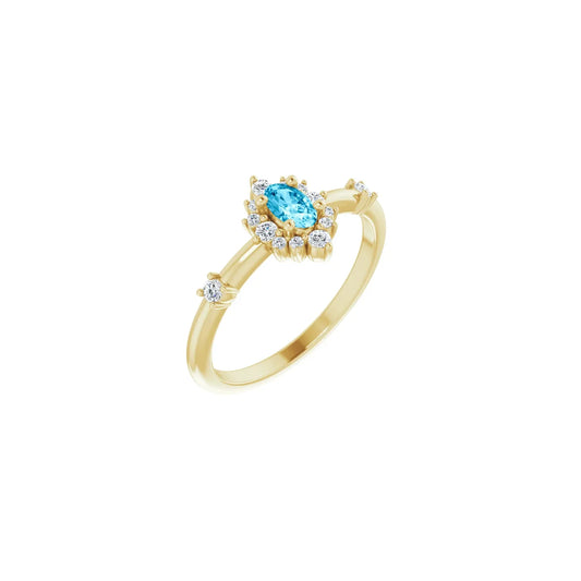 14K Natural Aquamarine & 1/6 CTW Natural Diamond Halo-Style Ring