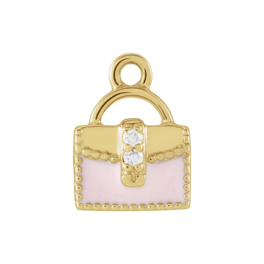 14K .01 CTW Natural Diamond Pink Enamel Purse Dangle