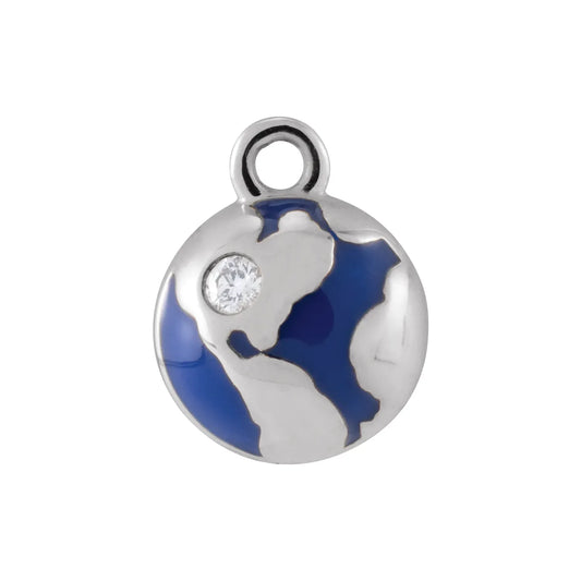 14K .015 CT Natural Diamond Blue Enamel Globe Dangle