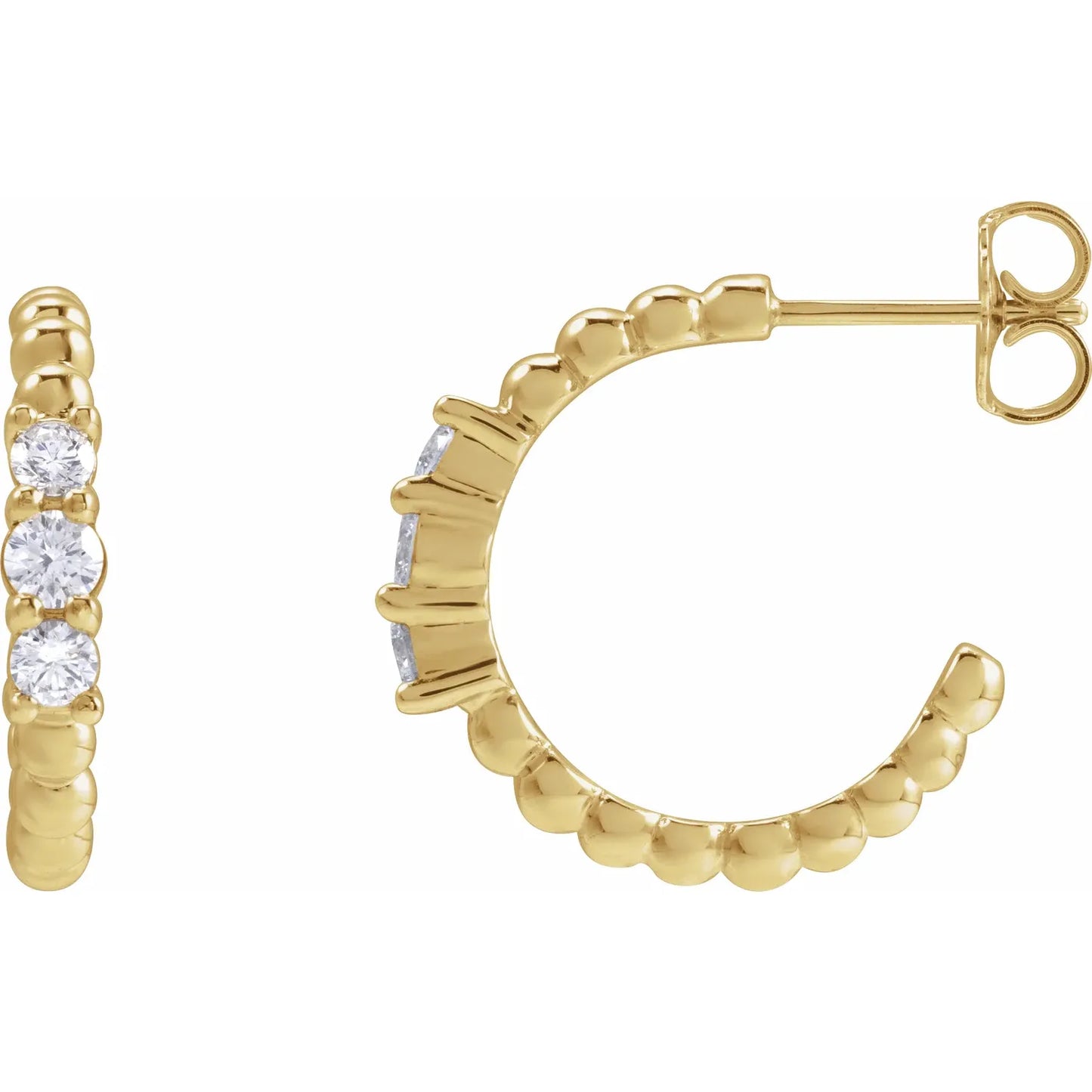 14K 3/8 CTW Natural Diamond Beaded 19.3 mm Hoop Earrings