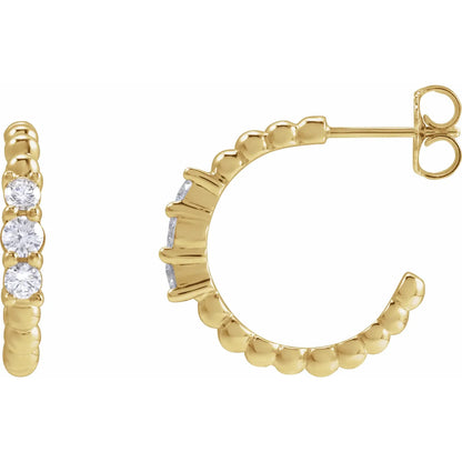 14K 3/8 CTW Natural Diamond Beaded 19.3 mm Hoop Earrings