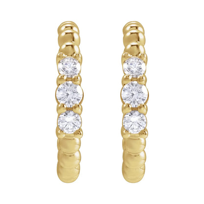14K 3/8 CTW Natural Diamond Beaded 19.3 mm Hoop Earrings
