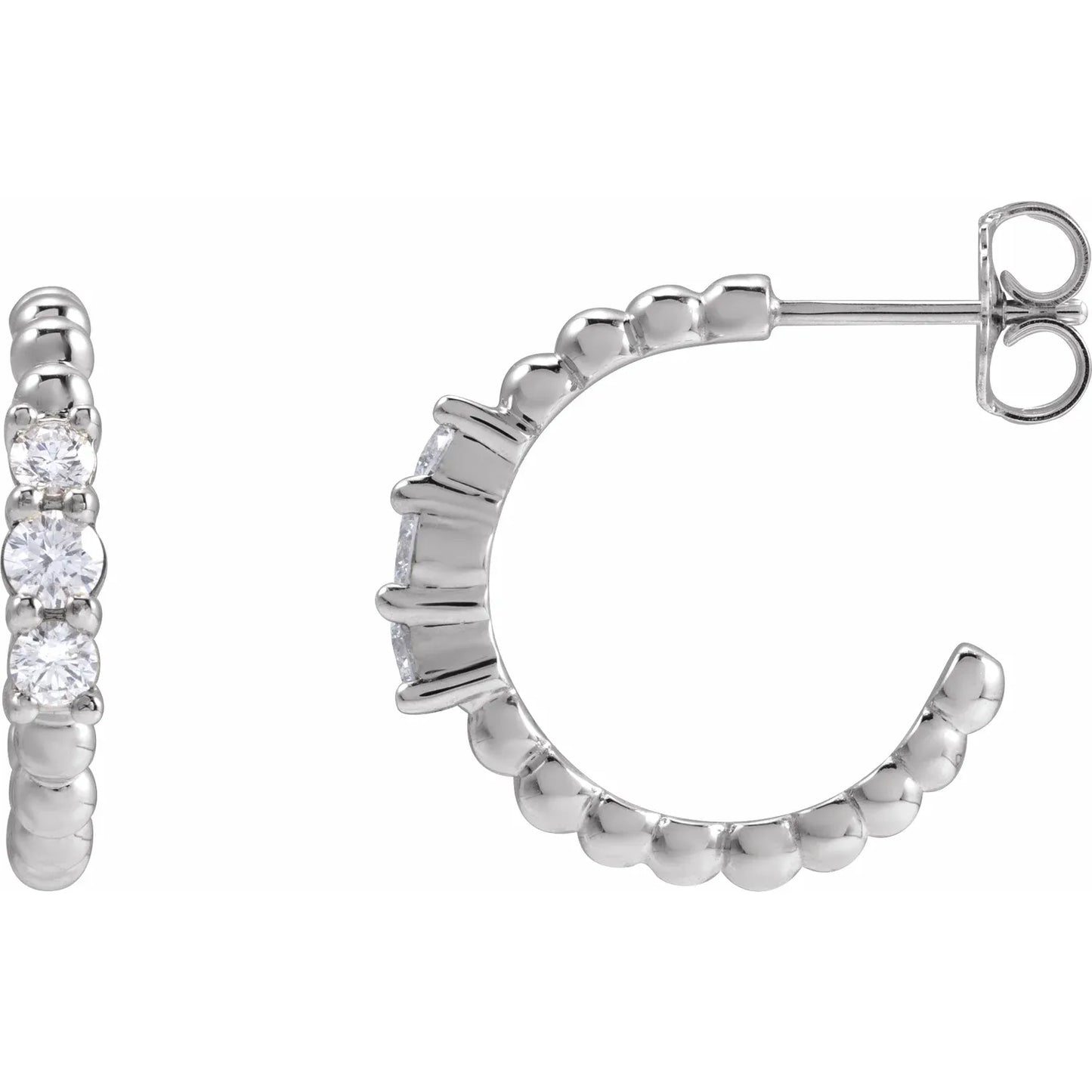 14K 3/8 CTW Natural Diamond Beaded 19.3 mm Hoop Earrings