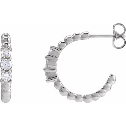14K 3/8 CTW Natural Diamond Beaded 19.3 mm Hoop Earrings
