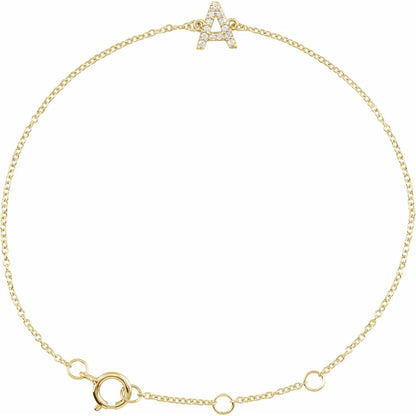 14K Natural Diamond Initial 6-7" Bracelet