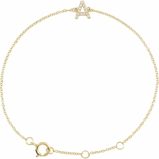 14K Natural Diamond Initial 6-7" Bracelet